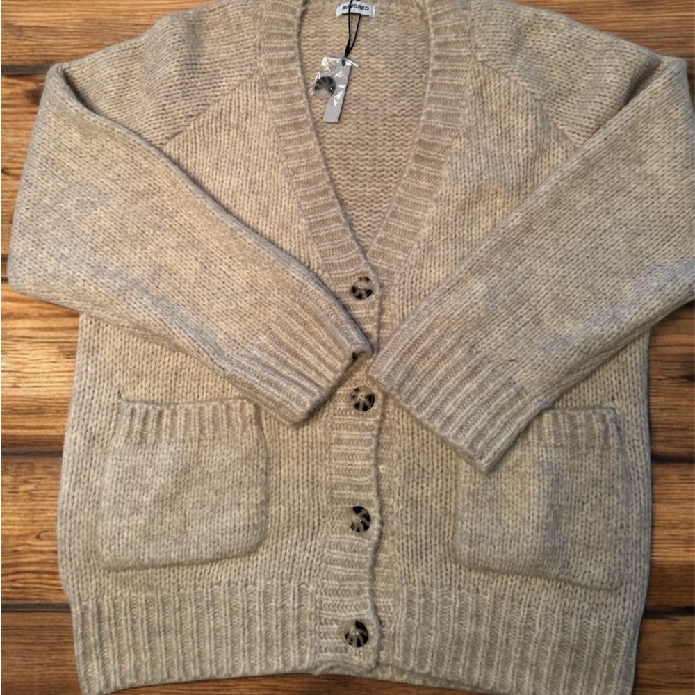 Rumored Taupe Button-Front V-Neck Cardigan